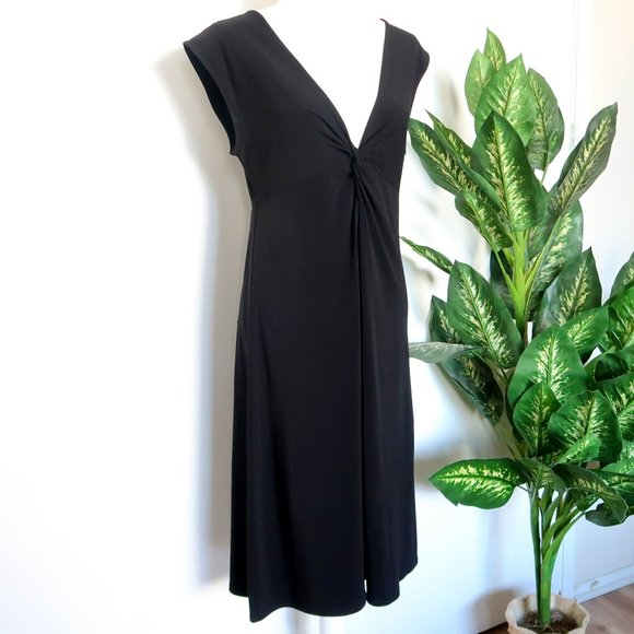 Free People Black Sleeveless V-neck Knot Front Stretch Midi Shift Dress Large L - Picture 7 of 7
